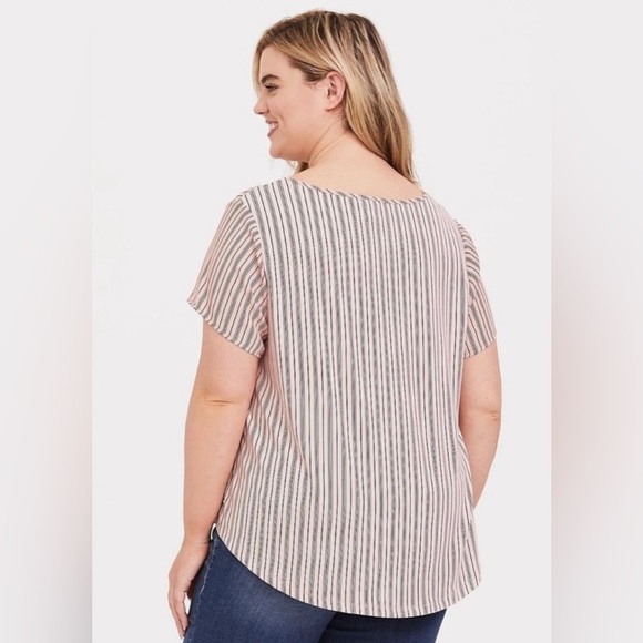 Torrid Abbey Georgette Mixed Media Pink Top with Black Stripes - Picture 3 of 12